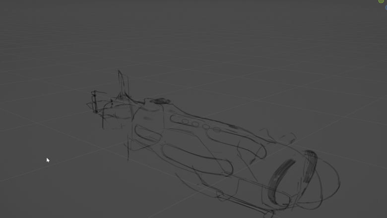 3D GreasePencil test of the submarine design I picked among the ones above.